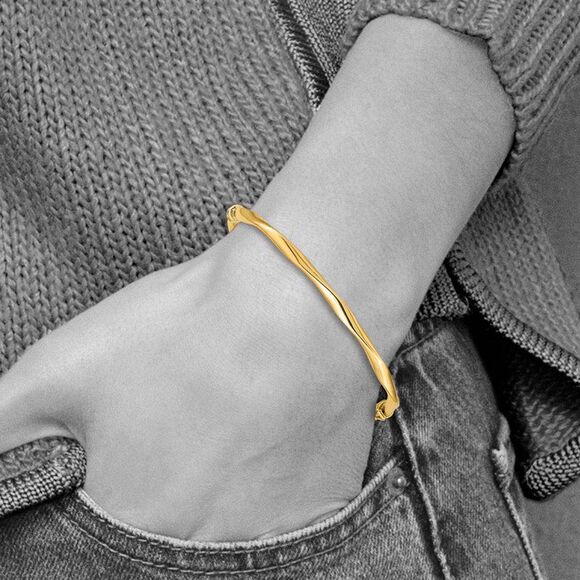 4mm 14k Yellow Gold Twisted Tube Hinged Bangle Bracelet